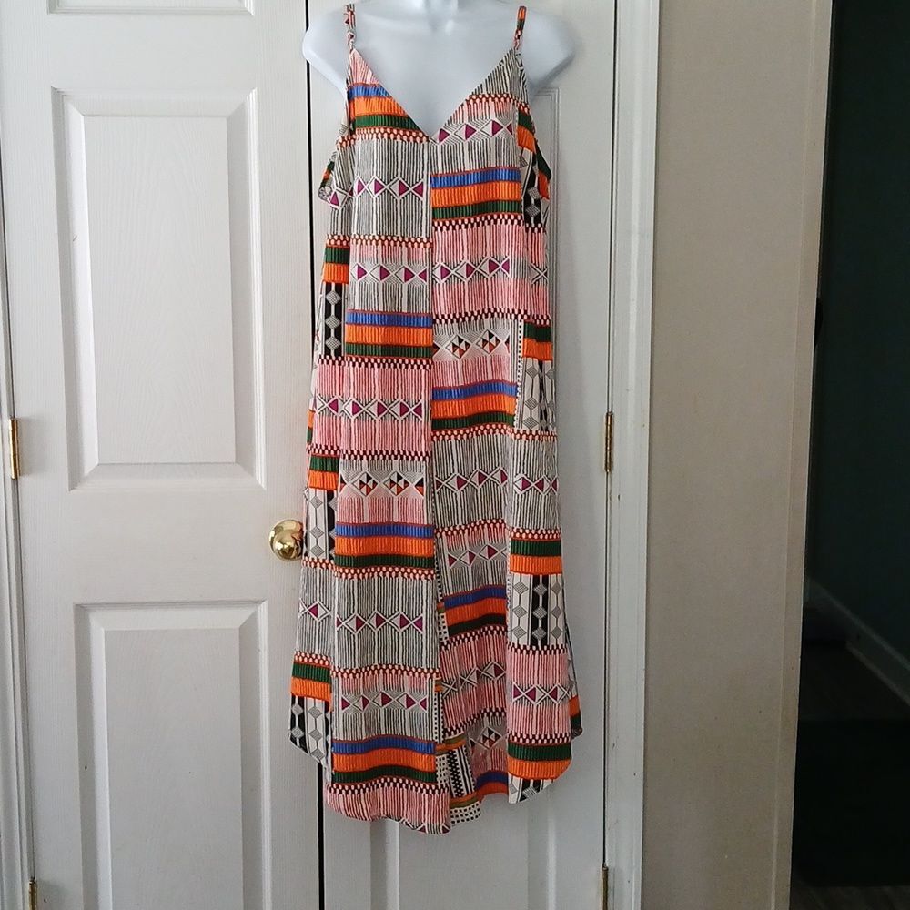 Ellen Weaver Geometric  wide leg spaghetti strap romper jumpsuit  Sz 2X NWOT